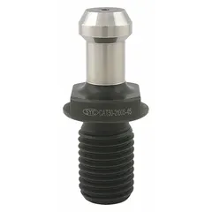 This coolant-through CAT retention knob is designed for CAT50 taper tooling, featuring a 45° angle and 0.9-inch diameter. It enables coolant delivery through the tool holder to support chip evacuation and cooling during machining operations. The component meets ISO standards and is identified by manufacturer part number 21005-45C.