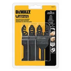 This set includes three semi-circular blades with a universal open-back OIS connection, designed for use with oscillating tools. The blades are suitable for cutting, scraping, and sanding in confined spaces during demolition, renovation, and finish work.
