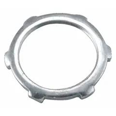 Steel sealing locknut with zinc-plated finish for threaded rigid metal conduit (RMC) and intermediate metal conduit (IMC). Designed for 1-1/4 in trade size IMC/RMC connections. Provides a secure, sealed joint in conduit systems where moisture or dust ingress is a concern.