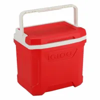 This IGLOO chest cooler holds up to 24 cans with a 16 qt capacity and provides 1 day ice retention. It includes a drain plug for easy cleaning. Suitable for outdoor activities such as camping, tailgating, or job sites
