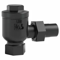 Bronze angle thermostatic steam trap with 1/2 in FNPT inlet, rated for 1,600 lb/hr condensate capacity at 50 psi maximum pressure. Angle design facilitates installation in piping systems where space is limited. Suitable for removing condensate and air from steam lines in industrial heating and process applications.