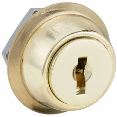 Keyed-different cam lock with quarter-turn clockwise unlock. Constructed from zinc die-cast and brass. Used for securing cabinets, panels, and enclosures in industrial access control applications.