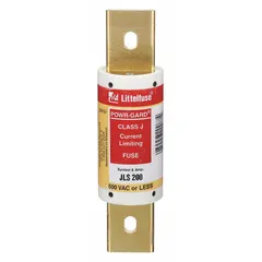 Class J fast-acting bolt-on fuse rated 200 A and 600 V AC. Non-indicating design with bolt-on body for secure mounting in compatible fuse holders or disconnects. Provides overcurrent protection for industrial equipment such as motor circuits and transformers.