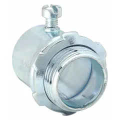 Steel set screw conduit connector with 1/2 in trade size and 1 13/32 in overall length. Non-insulated, gray finish. Not rain-tight. Used for terminating rigid or IMC conduit to boxes or enclosures in electrical wiring systems.
