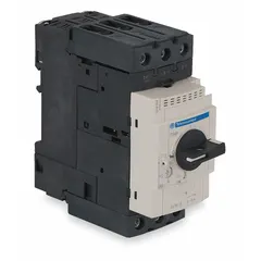 The SCHNEIDER GV3P13 is a non-reversing manual motor starter with integrated thermal overload protection. It features a 3-pole design rated at 13 A with a maximum voltage of 600V AC. The starter includes built-in thermal units and is operated via a selector switch, making it suitable for controlling and protecting three-phase motors in applications such as conveyors, pumps, and fans.
