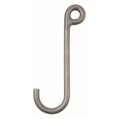 This PEERLESS low-profile J-hook is forged from alloy steel with a Grade 80 rating and a material thickness of 7/8 in. It has a working load limit of 1,500 lb and is finished in silver with no visual indicator markings. Suitable for rigging and material handling tasks where a compact hook profile is needed.