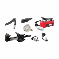 This hydraulic bench vise delivers 5 tons of clamping force with an 8-inch maximum jaw opening. It is operated by the included PA1500l pump, providing controlled pressure for securing workpieces. Typical applications include heavy-duty clamping in industrial machining, fabrication, and repair shops for drilling, welding, or assembly operations.