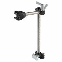 This stainless steel conveyor rail mounting kit includes a mounting base and a flanged bolt with scale. It is used for mounting and adjusting conveyor rails in material handling systems, such as assembly lines and packaging equipment.