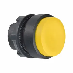Momentary-action push-button operator from the XB5 series with an extended-length design for 22 mm panel cutouts. The non-metallic actuator provides tactile switching input suitable for industrial control panels where extended reach is required for machine control or signaling functions.