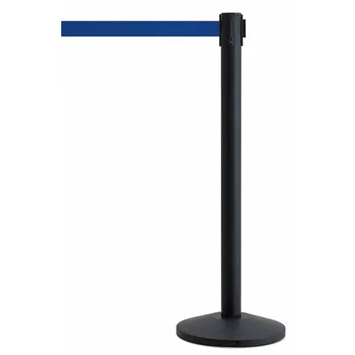 QUEUEWAY Barrier Post with Belt: Blue, No Pattern, No Legend, 7 1/2 ft Belt Lg - Solid-Color Retractable Belt Post Barriers