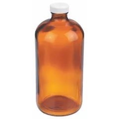 This 1 L amber narrow mouth round glass lab bottle is made from Type III soda lime glass with a 33-400 mm neck finish. Supplied without a closure, it is suitable for storing light-sensitive chemicals and reagents in laboratory settings.