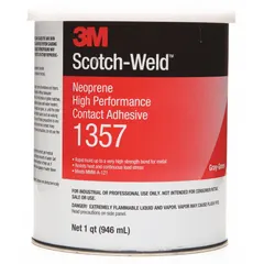 This general-purpose contact adhesive is supplied in a 1-quart can with a gray/green color. It is water-resistant and heat resistant, suitable for bonding porous surfaces such as ceramic, glass, and fiberglass. Applied by roll-on, it complies with SCAQMD standards and has a VOC content less than 580 g/L.