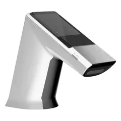 Cast zinc construction with chrome finish. Single-post design with solar-powered operation and back-check tee. Includes (4) AA alkaline batteries. Suitable for commercial restroom applications requiring hands-free operation.