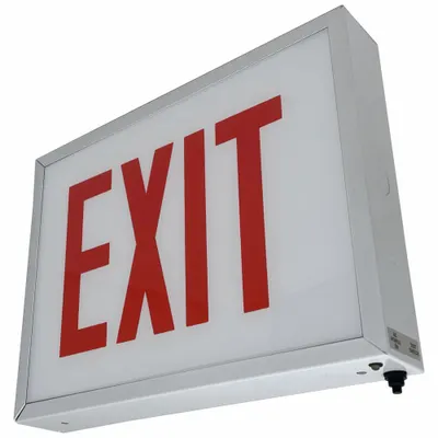 BIG BEAM Slim Chicago Exit Sign - Double Face: Emergency Battery Backup, LED, White - Steel Lighted Exit Signs