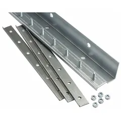 Steel bolt-on hardware kit for mounting strip door curtains. Supplied with hex nuts for secure attachment. Used in industrial doorways to control temperature, dust, and noise.
