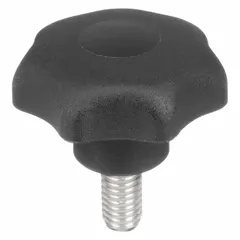 This 7-arm knob from KIPP features a plastic body with a stainless steel threaded stud. With a 50 mm diameter, M10 thread, and 30 mm thread length, it is designed for manual clamping, adjusting, or positioning in jigs, fixtures, and machine controls.