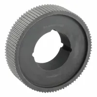 This bushed timing pulley is designed for use with PowerGrip® GT® belt series. It features a black oxide finish and accommodates a 3020 bushing size. Typical applications include conveyor systems, packaging machinery, and automated manufacturing equipment requiring precise timing