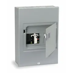 Single-phase generator panel rated 120/240V AC with 30 A current capacity and 4 spaces. Prewired for load transfer between utility and generator power. Includes surge protective devices, circuit breakers, and accessories for backup power applications.