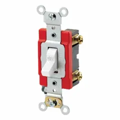 Single pole maintained toggle wall switch rated 20A at 120/277V AC. White non-illuminated design for standard on/off control of lighting or equipment in commercial and industrial environments.