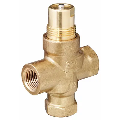 Siemens Hydronic Globe Valve: 3-Way, 4 CV Flow, 1/2 in Female NPT, Brass Body - 3-Way NPT Connection Globe Valves