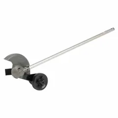 This edger attachment is designed for use with compatible Milwaukee power heads to create clean edges along sidewalks, driveways, and garden beds. It has a 5-inch overall width and a 38-inch overall length.
