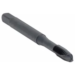 General purpose spiral-point tap for threading blind or through holes in ferrous and non-ferrous materials. Features H5 tolerance, plug chamfer, and black oxide cobalt finish for wear resistance. The spiral-point design pushes chips forward, suitable for production tapping in CNC or manual machines.