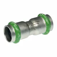 This APOLLO SmartPress coupling fitting joins two 1/2 in pipes in potable water systems. It features a press-fit x press-fit connection with an EPDM seal for leak-free performance. Constructed from stainless steel, it is suitable for residential, commercial, and industrial plumbing applications