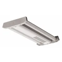 Linear LED bay light delivering 12,045 lumens at 5000K color temperature. Operates on 120-277V AC, consuming 77W. Designed for mounting heights of 10 ft to 20 ft. Suitable for industrial and commercial spaces such as warehouses, factories, and gymnasiums