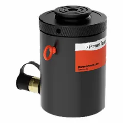 This lock nut hydraulic ram has a nominal capacity of 300 tons with a 6 in stroke and an effective area of 63.62 sq in. The lock nut design allows mechanical load holding without hydraulic pressure, suitable for lifting, pressing, and holding heavy loads in industrial applications.