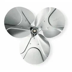 Aluminum fan propeller with 12-inch diameter and 3 blades. Designed for clockwise-facing discharge in HVAC and refrigeration systems. Suitable for moving air across coils or through ducts in commercial and industrial cooling equipment.