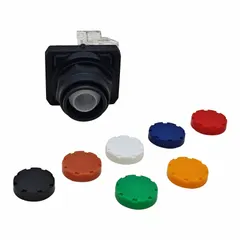 Momentary flush-mount push button with a non-metallic operator. 30 mm panel cutout, 1NO/1NC contact configuration. Suitable for control panels and industrial machinery where a low-profile actuator is required.