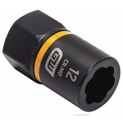 This 3/8" drive impact socket is designed for extracting damaged, rounded, or seized bolts. The 7-point configuration grips the bolt head to enable removal without slipping. Suitable for automotive and industrial maintenance tasks where standard sockets cannot achieve sufficient grip.