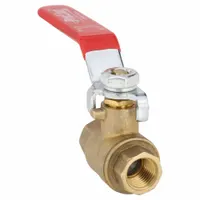 This brass ball valve features a straight body with full port design and FIP x FIP connections. The lever handle allows manual on/off control. Suitable for low-pressure water, oil, and gas applications in plumbing and industrial piping systems