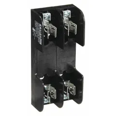 2-pole, 600 V AC fuse block for UL Class H and K fuses. Features pressure plate terminals and non-indicating design. Used in motor control centers, panelboards, and distribution equipment for overcurrent protection.