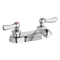 Centerset handle bathroom faucet constructed from cast brass with a polished chrome finish. Includes mounting hardware. Flow rate of 0.5 gpm. Suitable for handwashing applications in commercial and residential bathroom sinks