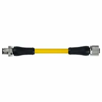 Double-ended cordset with M12 male straight to M12 female straight connectors, 5 pins, 14 AWG wire, and 10 m cable length. Yellow TPE jacket rated IP66K for resistance to moisture and dust. Suitable for heaviest-duty industrial applications requiring reliable signal or power transmission in harsh environments