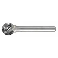 Double-cut ball bur with 1/8" head diameter and 1/8" shank, trade number SD-42. Designed for material removal, deburring, shaping, and contouring of metal surfaces. Suitable for concave cuts and finishing work in general machining applications
