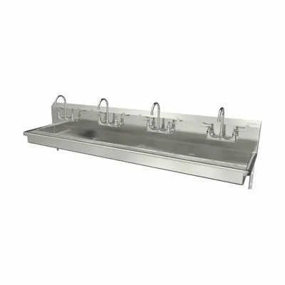 SANI-LAV Wash Station: 4 Stations, 5 in Bowl Dp, 85 in Bowl Lg, 16 1/2 in Bowl Wd - Four-Station Wall-Mounted Wash Stations with Faucets