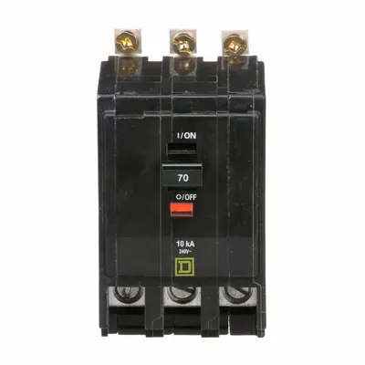 SQUARE D Miniature Circuit Breaker: 70 A, 120/240V AC, Three Phase, 10kA at 120/240V AC - QOB Series, Bolt-On Square D Miniature Circuit Breakers