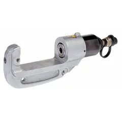 This remote hydraulic crimping head is designed for cable crimping applications. It accommodates copper cable up to 1,500 kcmil and aluminum cable up to 1,000 kcmil. The head features a 3/8 in male screw-type coupler for hydraulic connection.