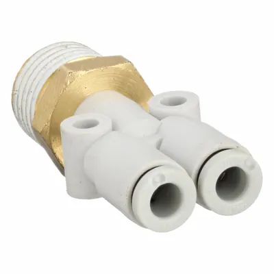 SMC KQ2U04-02AS Polybutylene & Brass Tube Fitting, Wye, Tube x Tube x BSPT x NPT - Polybutylene & Brass Tube Fittings