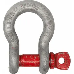 This CROSBY D-shackle is a chain shackle for lifting applications, with a working load limit of 110,000 lb and a width between eyes of 4 1/8 in. The shackle is finished in silver and is used to connect chains, slings, or other lifting hardware in rigging and material handling operations.