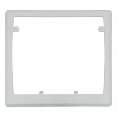 White plastic wall plate accessory for Johnson Controls TEC3000 Series thermostats. Includes wallplate adaptor. Overall dimensions: 5-17/32 in x 6-1/8 in. Supports horizontal or vertical mounting direction for flexible installation in commercial HVAC applications.
