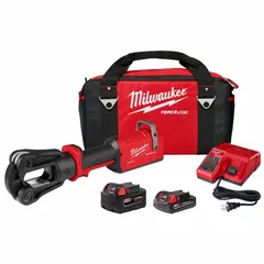 This M18 cordless crimper accepts Kearney/U dies and crimps copper lugs from 8 AWG to 600 kcmil. It features a die head type, inline design, and includes two M18 batteries. Suitable for electrical installations in industrial, commercial, and utility settings.