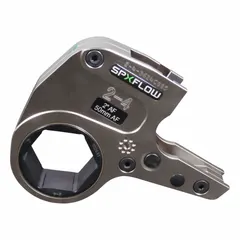 Steel torque wrench cassette with low clearance links and hex drive. Delivers 2,134 N-m (1,575 lb-ft) torque, accepts 2 in max drive size. Used for tightening and loosening bolted connections in confined spaces such as pipeline flanges and valve actuators.