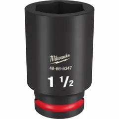 This 3/4" drive impact socket features a 1-1/2" SAE hex size with a 6-point deep design for heavy-duty fastening and loosening. The black phosphate finish provides corrosion resistance, while the friction retention system secures the socket on the anvil. Suitable for automotive, construction, and industrial maintenance applications.