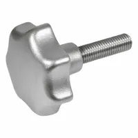 This 7-point star knob is made of stainless steel with a matte finish, featuring a threaded stud for mounting. The 50 mm diameter provides a comfortable grip for manual adjustment, clamping, or positioning on machinery and fixtures. Its corrosion-resistant construction suits demanding environments