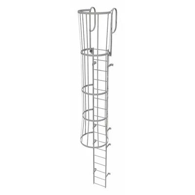 TRI-ARC Fixed Ladder with Safety Cage: 20 ft Overall Ht, 18 in Overall Wd, Steel - Safety Cage Walk Through Fixed Ladders