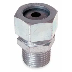 Straight metallic cable grip for hazardous locations, Class I, Division 2 rated. Steel body with silver finish, 1/2 in MNPT connection, accommodates cord diameters 0.12 to 0.25 in. Provides strain relief and sealing in industrial environments where flammable gases or vapors may be present.
