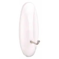 White adhesive-backed utility hook for light-duty hanging. Single-point design with 4 3/4 lb weight capacity. Overall height 4 in, width 1 1/2 in. Suitable for organizing keys, small tools, or lightweight accessories on smooth surfaces